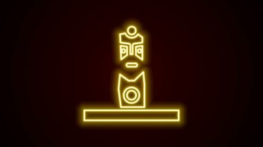 Parlayan neon çizgisi Slav putperest putu simgesi siyah arkaplanda izole edildi. Antik ahşap heykel ayini. 4K Video hareketli grafik canlandırması
