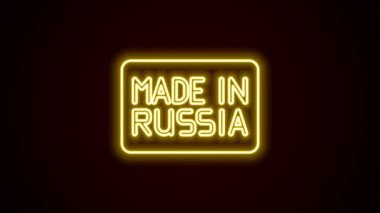 Rusya 'da simgede parlayan neon hattı siyah arkaplanda izole edildi. 4K Video hareketli grafik canlandırması