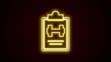 Parlayan neon hattı spor eğitim programı veya fitness planı simgesi siyah arkaplanda izole edildi. 4K Video hareketli grafik canlandırması