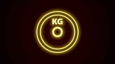 Parlayan neon çizgi ağırlığı simgesi siyah arkaplanda izole edildi. Vücut geliştirme sporu, egzersiz ve spor aletleri. 4K Video hareketli grafik canlandırması