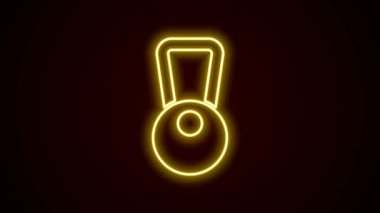 Parlayan neon çizgisi Kettlebell simgesi siyah arkaplanda izole edildi. Spor malzemeleri. 4K Video hareketli grafik canlandırması