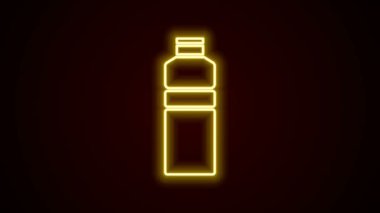 Parlayan neon hattı fitness karıştırıcı simgesi siyah arkaplanda izole edildi. Su ve protein kokteylleri için kapaklı spor karıştırıcı şişesi. 4K Video hareketli grafik canlandırması
