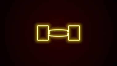Parlayan neon hattı Dumbbell simgesi siyah arkaplanda izole edildi. Kas kaldırma ikonu, fitness halteri, spor aletleri, egzersiz yaban domuzu. 4K Video hareketli grafik canlandırması