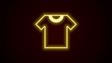 Parlayan neon çizgili tişört simgesi siyah arkaplanda izole edildi. 4K Video hareketli grafik canlandırması