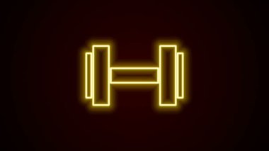 Parlayan neon hattı Dumbbell simgesi siyah arkaplanda izole edildi. Kas kaldırma ikonu, fitness halteri, spor aletleri, egzersiz yaban domuzu. 4K Video hareketli grafik canlandırması