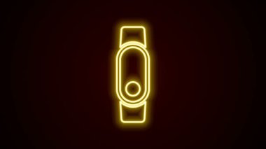 Parlayan neon hattı Smartwatch simgesi siyah arkaplanda izole edildi. 4K Video hareketli grafik canlandırması