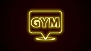 Parlayan neon çizgili spor salonu ikonu siyah arka planda izole edildi. 4K Video hareketli grafik canlandırması