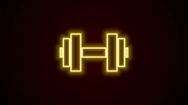 Parlayan neon hattı Dumbbell simgesi siyah arkaplanda izole edildi. Kas kaldırma ikonu, fitness halteri, spor aletleri, egzersiz yaban domuzu. 4K Video hareketli grafik canlandırması