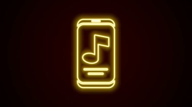 Parlayan neon hattı müzik çalar simgesi siyah arkaplanda izole edildi. Taşınabilir müzik cihazı. 4K Video hareketli grafik canlandırması