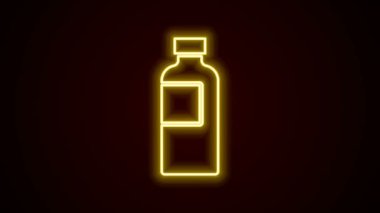 Parlayan neon hattı fitness karıştırıcı simgesi siyah arkaplanda izole edildi. Su ve protein kokteylleri için kapaklı spor karıştırıcı şişesi. 4K Video hareketli grafik canlandırması