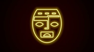 Parlayan neon hattı Meksika mayası ya da Aztek maskesi simgesi siyah arka planda izole edildi. 4K Video hareketli grafik canlandırması