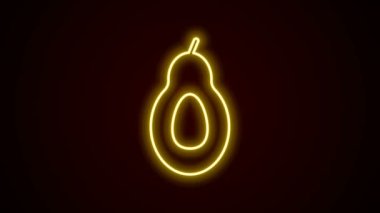 Parlayan neon hattı Avocado meyve simgesi siyah arkaplanda izole edildi. 4K Video hareketli grafik canlandırması
