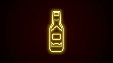 Parlayan neon hattı Tabasco sosu simgesi siyah arkaplanda izole edildi. Kırmızı biberli baharatlı biber sosu. 4K Video hareketli grafik canlandırması