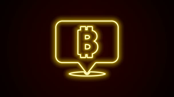 Gloeiende neon lijn Cryptogeld munt Bitcoin pictogram geïsoleerd op zwarte achtergrond. Fysiek beetje munt. Blockchain gebaseerde veilige crypto valuta. 4K Video motion grafische animatie — Stockvideo