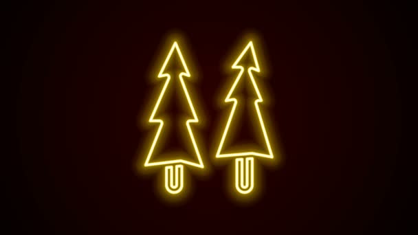 Leuchtende Leuchtschrift Weihnachtsbaum Symbol isoliert auf schwarzem Hintergrund. Frohe Weihnachten und ein gutes neues Jahr. 4K Video Motion Grafik Animation — Stockvideo