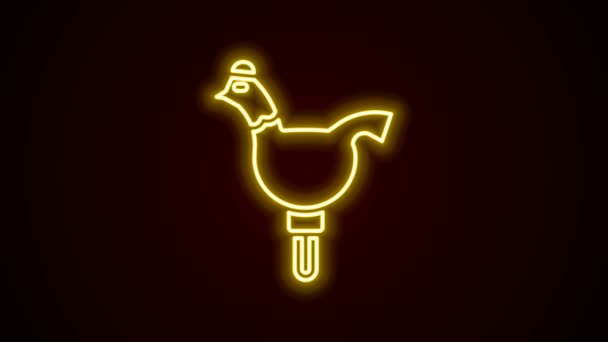 Linha de néon brilhante Candy cockerel pirulito em um ícone de vara isolado no fundo preto. Animação gráfica em movimento de vídeo 4K — Vídeo de Stock