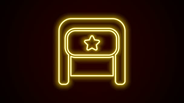 Glowing neon line Ushanka icon isolated on black background. Russian fur winter hat ushanka with star. Soviet Union uniform of KGB and NKVD. 4K Video motion graphic animation — Stock Video