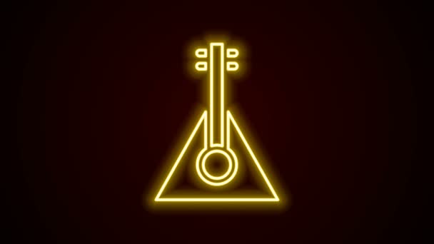 Linha de néon brilhante Instrumento musical ícone balalaika isolado no fundo preto. Animação gráfica em movimento de vídeo 4K — Vídeo de Stock