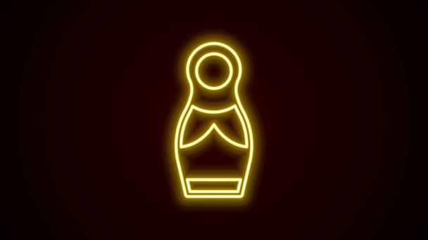发光的霓虹灯线条俄罗斯洋娃娃matryoshka图标孤立在黑色背景。4K视频运动图形动画 — 图库视频影像