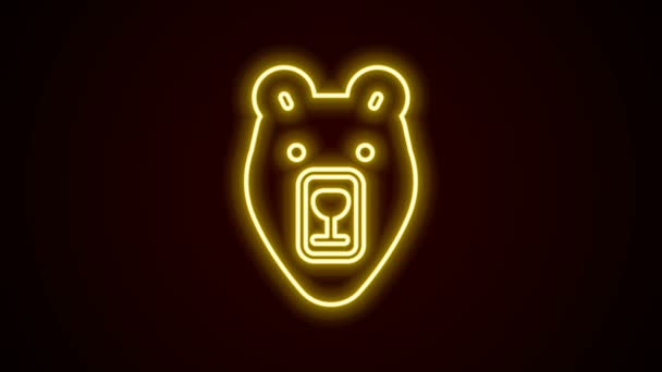 Ligne lumineuse néon Icône tête d'ours isolée sur fond noir. Animation graphique de mouvement vidéo 4K — Video