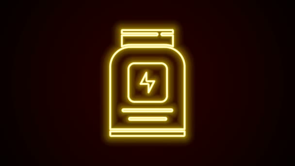 Glowing neon line Sports nutrition bodybuilding proteine power drink and food icon isolated on black background. 4K Video motion graphic animation — Stock Video