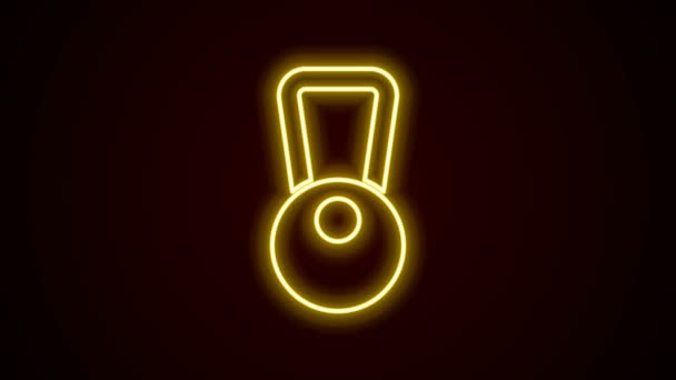 发光的霓虹灯线Kettlebell图标孤立在黑色背景。运动器材。4K视频运动图形动画 — 图库视频影像