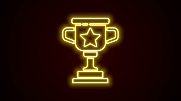 Žhnoucí neonová čára Ocenění pohár ikona izolované na černém pozadí. Symbol vítězné trofeje. Mistrovství nebo soutěžní trofej. Značka sportovních úspěchů. Grafická animace pohybu videa 4K — Stock video