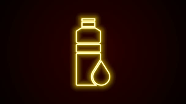 Gloeiende neon lijn Fitness shaker pictogram geïsoleerd op zwarte achtergrond. Sportshaker fles met deksel voor water en proteïne cocktails. 4K Video motion grafische animatie — Stockvideo