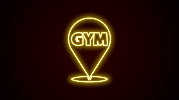 Glowing neon line Location gym icon isolated on black background. 4K Video motion graphic animation — Stock Video