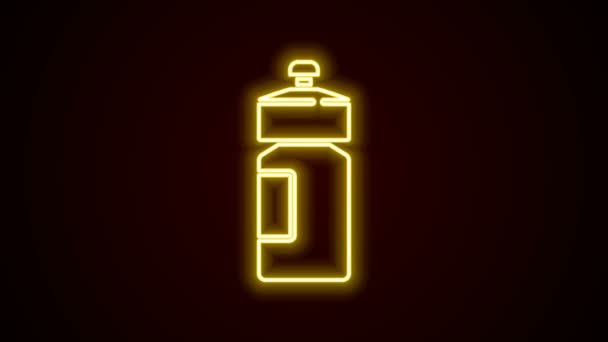 发光的霓虹灯线适配振动器图标隔离在黑色背景.运动摇瓶，瓶盖用于水和蛋白质鸡尾酒。4K视频运动图形动画 — 图库视频影像