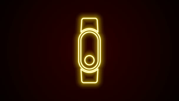 Glowing neon line Smartwatch icon isolated on black background. 4K Video motion graphic animation — Stock Video