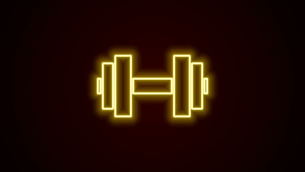 Gloeiende neon lijn Dumbbell icoon geïsoleerd op zwarte achtergrond. Spierheficoon, fitnesshalter, fitnessruimte, sportuitrusting, trainingsbel. 4K Video motion grafische animatie — Stockvideo