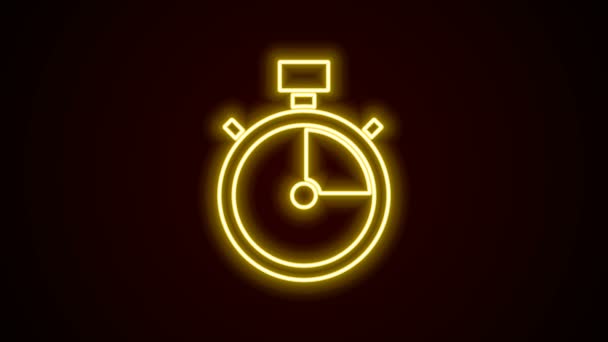 Icono de cronómetro de línea de neón brillante aislado sobre fondo negro. Signo del temporizador. Signo de cronómetro. Animación gráfica de vídeo 4K — Vídeos de Stock