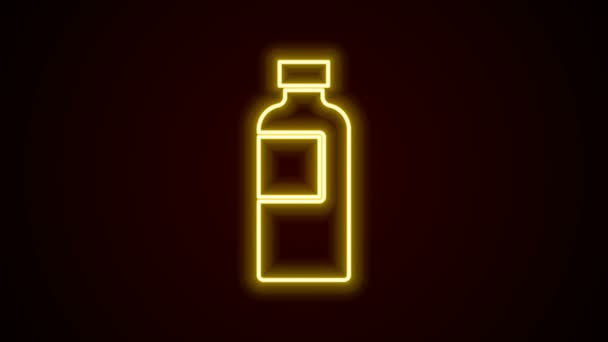 Leuchtendes neonfarbenes Fitness Shaker Symbol isoliert auf schwarzem Hintergrund. Sport-Shakerflasche mit Deckel für Wasser und Proteincocktails. 4K Video Motion Grafik Animation — Stockvideo