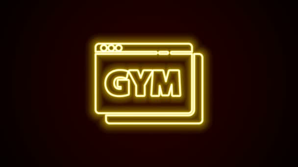 Izzó neon line Online fitness és edzés ikon elszigetelt fekete háttér. 4K Videó mozgás grafikus animáció — Stock videók