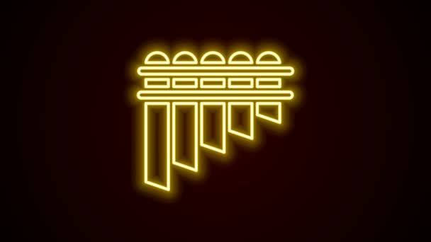 发光的霓虹灯线条泛笛图标孤立在黑色背景.传统的秘鲁乐器。Zampona 。秘鲁、玻利维亚和墨西哥的民间乐器。4K视频运动图形动画 — 图库视频影像