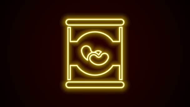 Zářící neonová čára Fazole v může ikona izolované na černém pozadí. Grafická animace pohybu videa 4K — Stock video