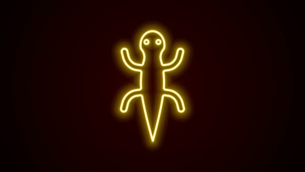 Parlayan neon hattı Kertenkele simgesi siyah arkaplanda izole edildi. 4K Video hareketli grafik canlandırması — Stok video