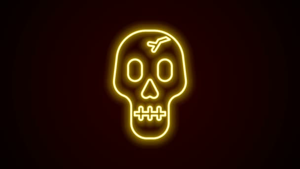Świecąca neonowa linia Ikona czaszki odizolowana na czarnym tle. Wesołego Halloween. 4K Animacja graficzna ruchu wideo — Wideo stockowe