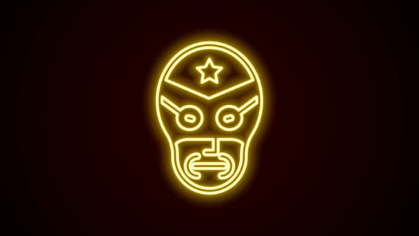 Icono de luchador mexicano de línea de neón brillante aislado sobre fondo negro. Animación gráfica de vídeo 4K — Vídeo de stock