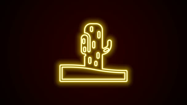 Icono de cactus de línea de neón brillante aislado sobre fondo negro. Animación gráfica de vídeo 4K — Vídeo de stock