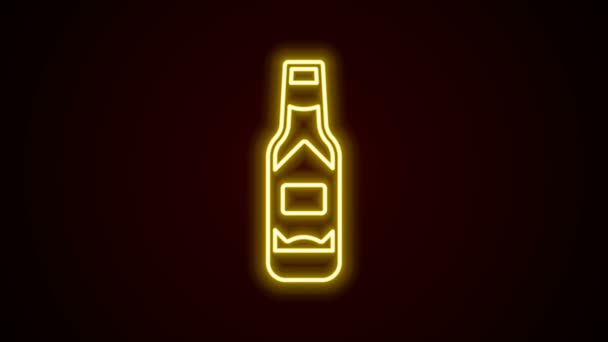 Glowing neon line Tabasco sauce icon isolated on black background. Chili cayenne spicy pepper sauce. 4K Video motion graphic animation — Stock Video