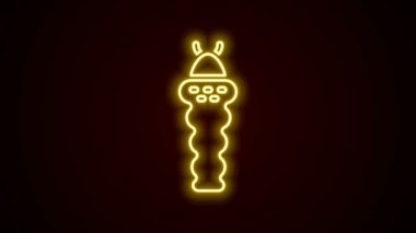 Parlayan neon hattı Larva böcek ikonu siyah arkaplanda izole edildi. 4K Video hareketli grafik canlandırması