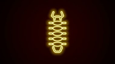 Parlayan neon hattı Çıyan Böceği simgesi siyah arkaplanda izole edildi. 4K Video hareketli grafik canlandırması
