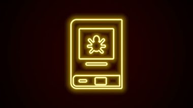Siyah arka planda izole edilmiş böcek ikonu hakkında parlayan neon çizgisi kitabı. 4K Video hareketli grafik canlandırması