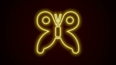 Parlayan neon hattı Kelebek simgesi siyah arkaplanda izole edildi. 4K Video hareketli grafik canlandırması