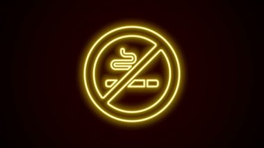 Parlayan neon hattı Siyah arkaplanda sigara içilmeyen simge. Sigara sembolü. 4K Video hareketli grafik canlandırması