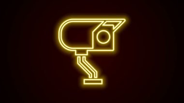 Parlayan neon hat kamera ikonu siyah arkaplanda izole edildi. 4K Video hareketli grafik canlandırması