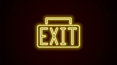 Parlayan neon hattı Çıkış simgesi siyah arkaplanda izole edildi. Acil durum ikonunu ateşle. 4K Video hareketli grafik canlandırması