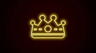 Parlayan neon hattı King Crown simgesi siyah arka planda izole edildi. 4K Video hareketli grafik canlandırması